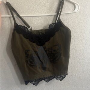 Women's Olive Green Lace Trim Cami Top